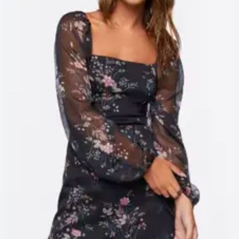 Forever 21 Black Floral Long Sleeve Dress